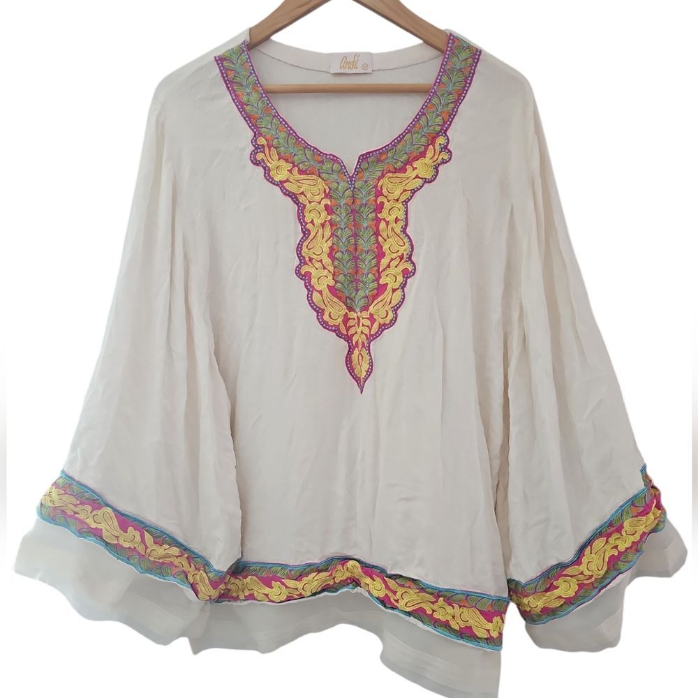 Embroidered Cream Top with Multicolor Accents